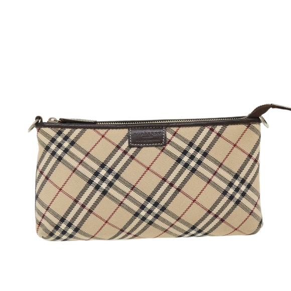 BURBERRY Nova Check Blue Label Pouch Canvas Beige Brown Red Auth 39015 - Picture 13 of 16